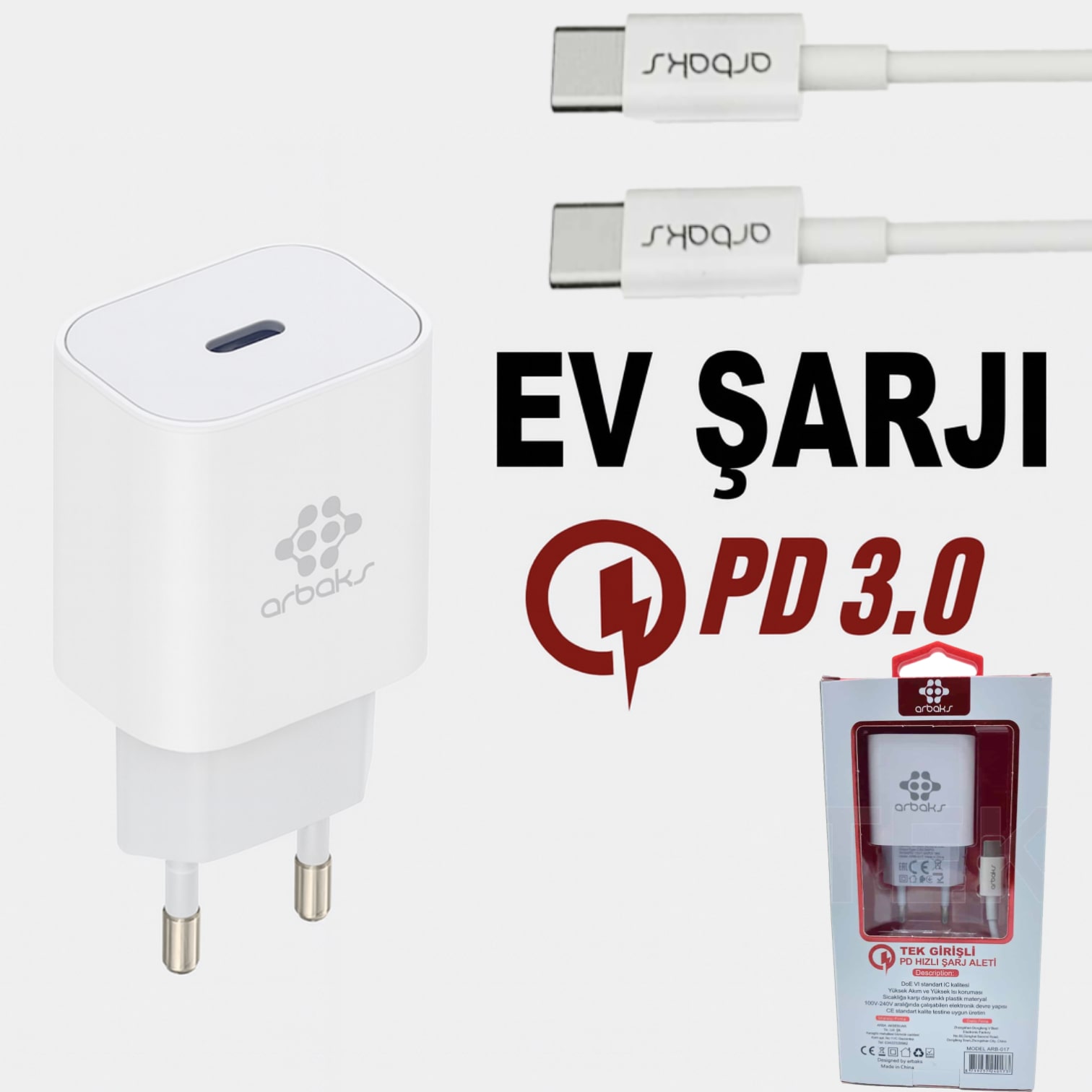 PD QC3 / 18W TYPE-C To TYPE-C Şarj Aleti ARB-017
