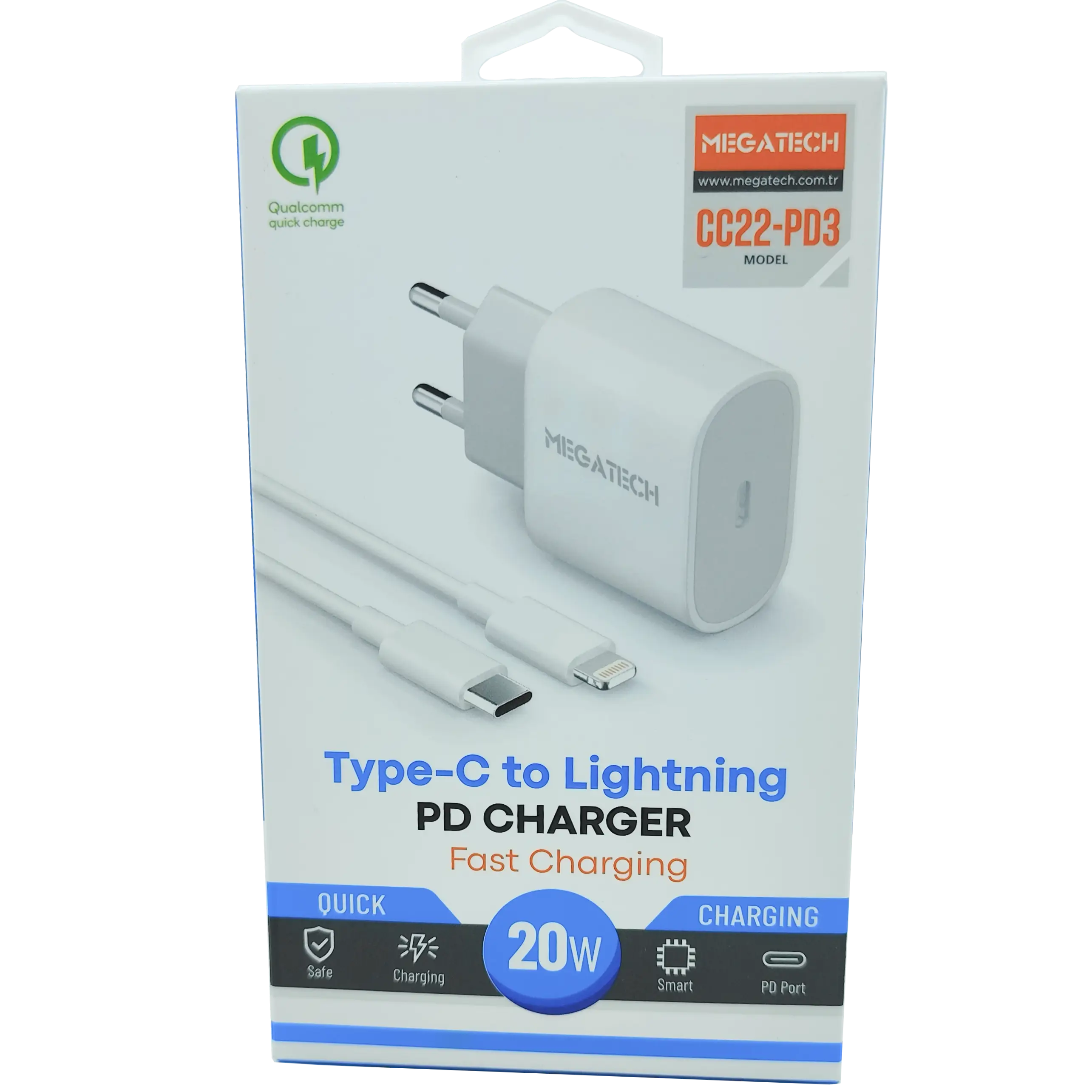 20W PD TYPE-C To İphone Şarj Aleti Megatech CC22-PD3