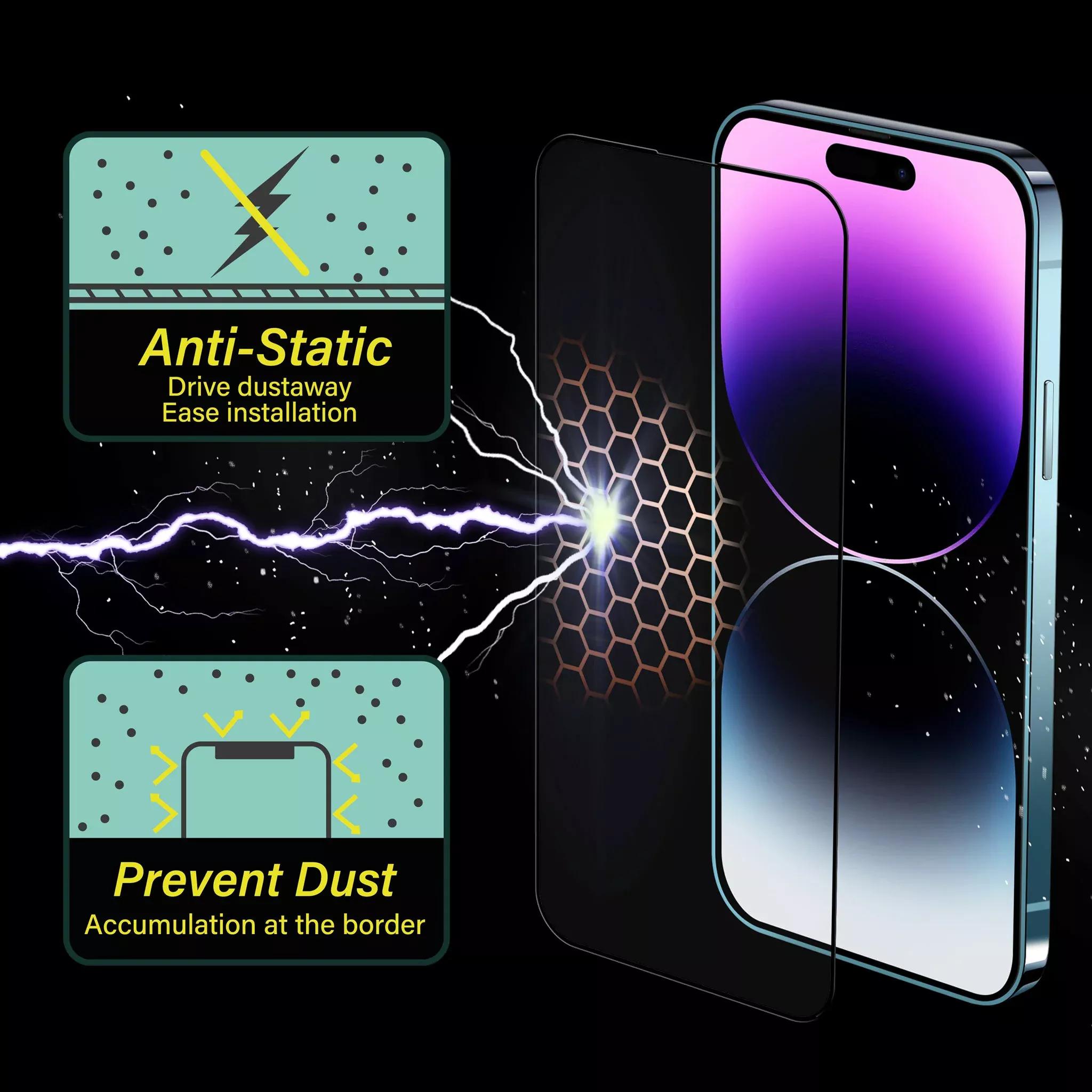 IP 14 PRO MAX – iphone Antistatik Cam Tam Kaplayan Ekran Koruyucu