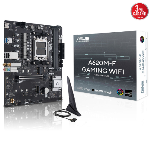 ASUS A620M-F GAMING WIFI, 2xDDR5, 2xM.2, HDMI, Wi-Fi 6E, Bluetooth v5.3, AM5 Soket Gaming Anakart