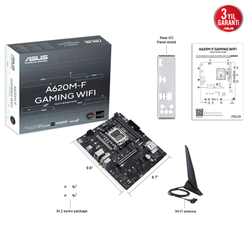 ASUS A620M-F GAMING WIFI, 2xDDR5, 2xM.2, HDMI, Wi-Fi 6E, Bluetooth v5.3, AM5 Soket Gaming Anakart