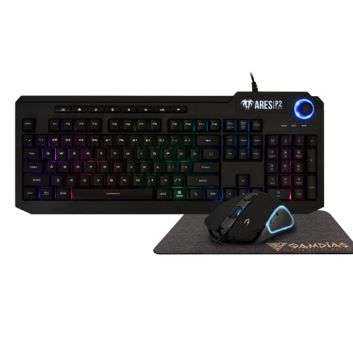 GAMDIAS ARES-P2, USB Kablolu, İngilizce, Multimedya, RGB, Gaming, Klavye Mouse Set