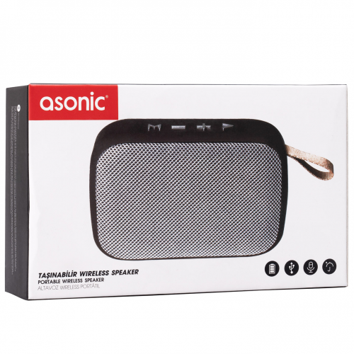 ASONIC AS-02, 3W, USB, TF Kart, 300mAh Batarya, Bluetooth V4.2, Kablosuz, Taşınabilir, Speaker (Gri)