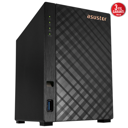 ASUSTOR AS1102TL, 1Gb DDR4 Ram, 2 Yuvalı (2x22TB Destek), 1x1GbE Network, USB 3.2, USB 2.0, Tower NAS (Yedekleme) Cihazı