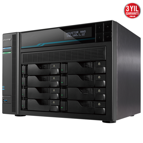 ASUSTOR AS6508T, 8Gb DDR4 Ram, 8 Yuvalı (8x22TB Destek), 2xM.2 NVMe PCI-e, 2x10GbE, 2x2.5GbE Network, 2xUSB 3.2, Tower NAS (Yedekleme) Cihazı
