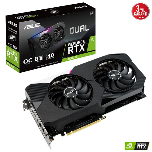 ASUS DUAL-RTX3060TI-O8G-V2, 8Gb, GDDR6, 256Bit, 1xHDMI, 3xDP GAMING Ekran Kartı