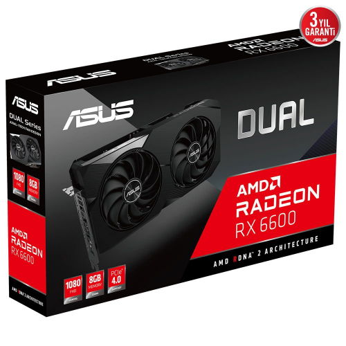 ASUS DUAL-RX6600-8G, 8Gb, 128Bit, GDDR6, 1xHDMI, 3xDP, GAMING Ekran Kartı