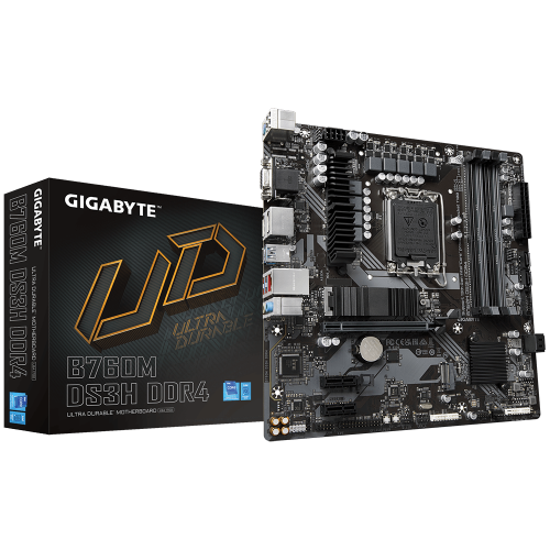 GIGABYTE B760M DS3H DDR4, rev.1.0, 4xDDR4, 2xM.2,  2xDP, HDMI, VGA, 12-13-14.Nesil, LGA1700 Soket, Anakart
