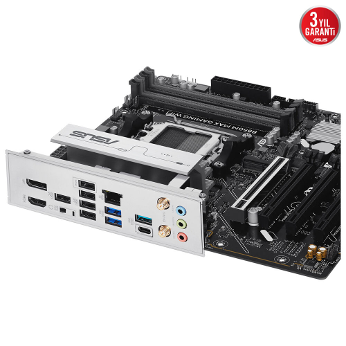ASUS B850M MAX GAMING WIFI, 4xDDR5, 3x M2, HDMI, DP, Type-C, Wi-Fi 6, Bluetooth v5.4, AM5 Soket GAMING Anakart