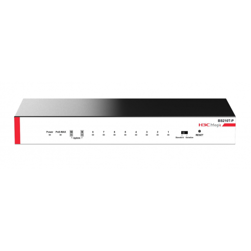 H3C Magic BS210T-P, 10 Port, GigaBit, 8 Port PoE, 57W, +2 Port GigaBit Uplink, Metal Kasa, Yönetilemez, Masaüstü Switch