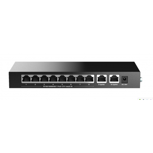 H3C Magic BS210T-P, 10 Port, GigaBit, 8 Port PoE, 57W, +2 Port GigaBit Uplink, Metal Kasa, Yönetilemez, Masaüstü Switch