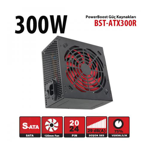 PowerBoost BST-ATX300R 300W, Sata, 12cm Fan,  BOX PSU