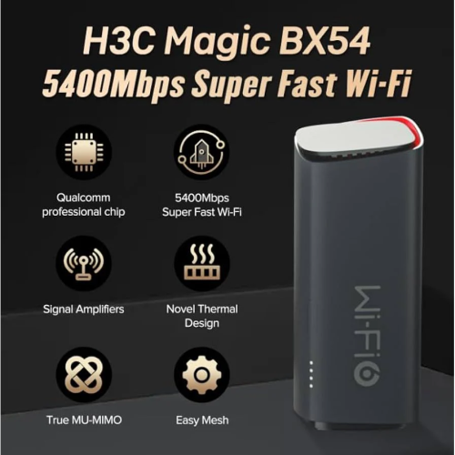 H3C Magic BX54, Tekli Mesh, 5400Mbps, Dual Band, WiFi6, 4Port Gigabit Lan, Geniş Çekim Alanı, Router, Geniş Alan İnternet Ağı Sağlayıcısı