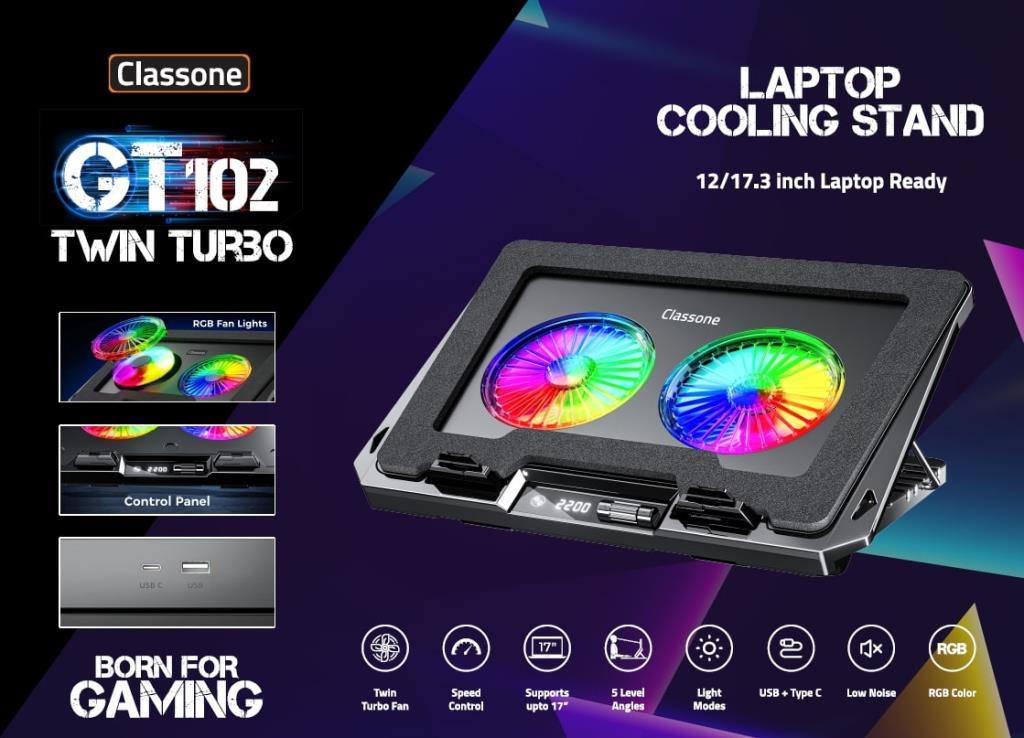 Classone GT102 Gaming Laptop Soğutucu, 2200rpm , Rgb Işıklı , Led Display , Notebook Soğutucu Stand