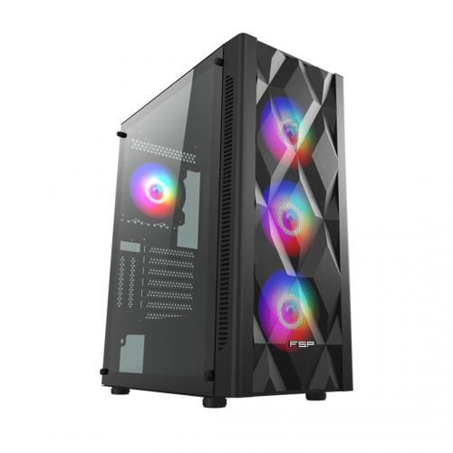 FSP CMT395A Mid Tower, 750W 80+ Bronze, Siyah, Temperli Cam, RGB, ATX GAMING KASA