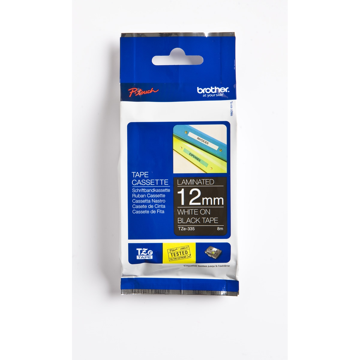 BROTHER P-TOUCH TZE-335 TZE-TAPE 12MM SIYAH UZERINE BEYAZ LAMINASYONLU ETIKET