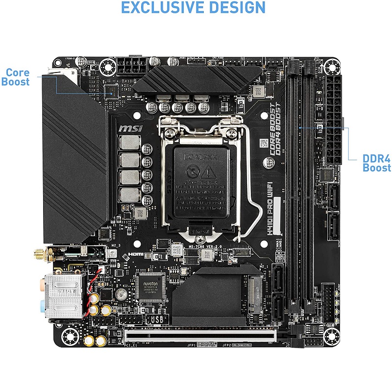 MSI H410I PRO WIFI DDR4 M2 PCIE NVME HDMI-DP PCIe 16X v3.0 1200p mITX