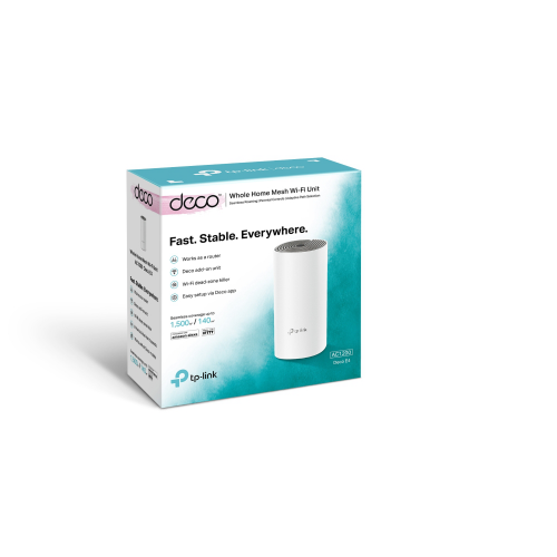 TP-LINK DECO-E4, AC1200, Tekli Mesh, 1200Mbps, Dual Band, 2Port Megabit Lan, 140m2 Çekim Alanı, Router, Geniş Alan İnternet Ağı Sağlayıcısı