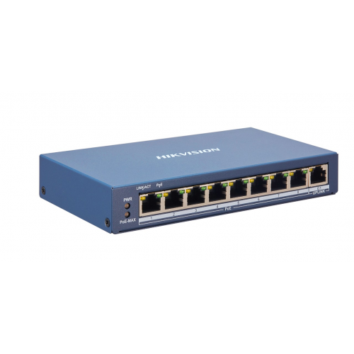 HIKVISION DS-3E1309P-EI, 8 Port, MegaBit, 8 Port PoE, 123W, +1 Port GigaBit Uplink, Yönetilemez, Masaüstü Switch