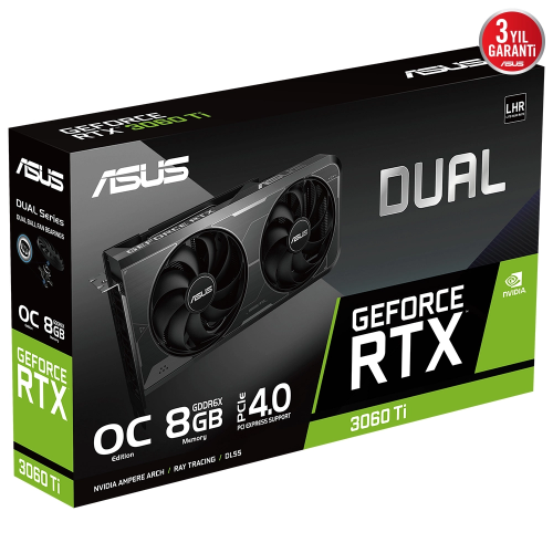 ASUS DUAL-RTX3060TI-O8GD6X-GAMING, 8Gb, GDDR6X, 256Bit, 1xHDMI, 3xDP GAMING Ekran Kartı