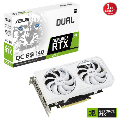 ASUS DUAL-RTX3060TI-O8GD6X-WHITE, 8Gb, GDDR6X, 256Bit, 1xHDMI, 3xDP GAMING Ekran Kartı