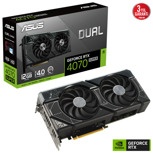 ASUS DUAL-RTX4070S-12G, SUPER, 12Gb, 192Bit, GDDR6X, 1xHDMI, 3xDP GAMING Ekran Kartı