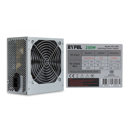 EYFEL EFS-2500, 250W Peak, 12cm Fan, ATX, Power Supply (PSU)