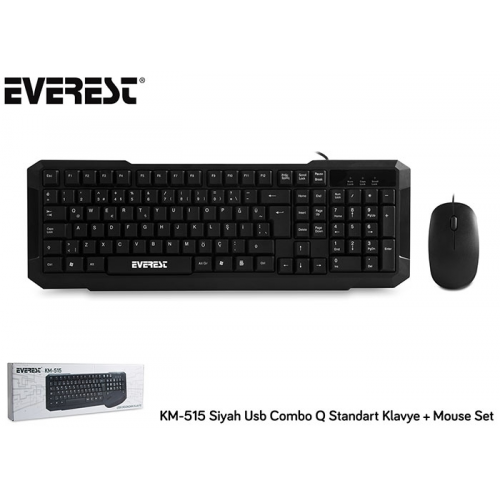 EVEREST KM-515, Siyah, Türkçe Q, USB Kablolu, Klavye Mouse Set