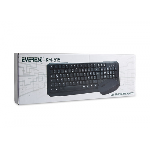 EVEREST KM-515, Siyah, Türkçe Q, USB Kablolu, Klavye Mouse Set