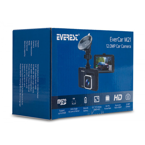 EVEREST EVERCAR M21 12Mpix Foto, 1080P FullHD Video, 3,0’’ IPS Ekran, G Sensör, Ses Kaydı Araç Kamerası