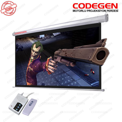Codegen EX-20 MOTORLU PROJEKSİYON PERDESİ 200x200 Elektrikli Uzaktan Kumandalı (Arkası Siyah Fonlu - Duvar/Tavan Asılabilir)
