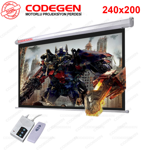 Codegen EX-24 MOTORLU PROJEKSİYON PERDESİ 240x200 Elektrikli Uzaktan Kumandalı (Arkası Siyah Fonlu - Duvar/Tavan Asılabilir)