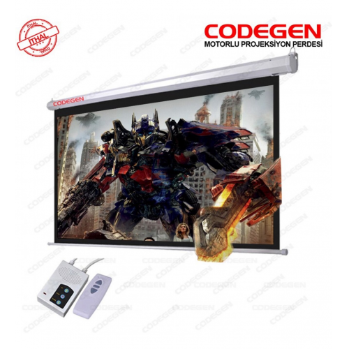 Codegen EX-24 MOTORLU PROJEKSİYON PERDESİ 240x200 Elektrikli Uzaktan Kumandalı (Arkası Siyah Fonlu - Duvar/Tavan Asılabilir)