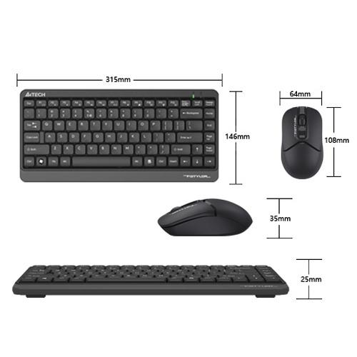 A4 TECH FG1112, Siyah, Kablosuz, Türkçe Q, Multimedya, Mini Klavye Mouse Set