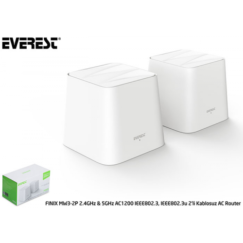 EVEREST FINIX MW3-2P, 2 Pack Mesh,AC1200, WiFi, 300-867Mbps,Dual Band, 200m2 kapsama Alanı, Router, Geniş Alan İnternet Ağı Sağlayıcısı (TENDA Üretimi)