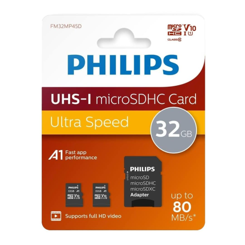 PHILIPS FM32MP45D, 2x32GB, SDHC, UHS-I, V10, Class10, MicroSD Kart Bellek (SD Adaptörlü)