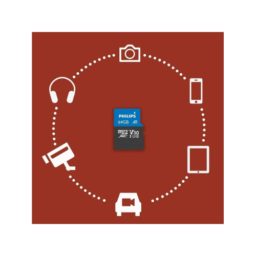 PHILIPS FM64MP65B, 64GB, SDXC, UHS-I, V30, Class10, MicroSD Kart Bellek (SD Adaptörlü)
