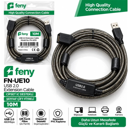 FENY FN-UE10, Güçlendirilmiş USB Uzatma Kablosu 10 Metre