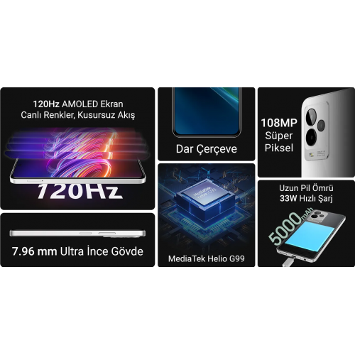GENERAL MOBILE GM24 Pro 256Gb, Grey Shadow, 8Gb Ram, 8 Çekirdek, 6,7inç Ekran, 16Mpix Ön, 108Mpix Arka Kamera, Türkiye Garantili