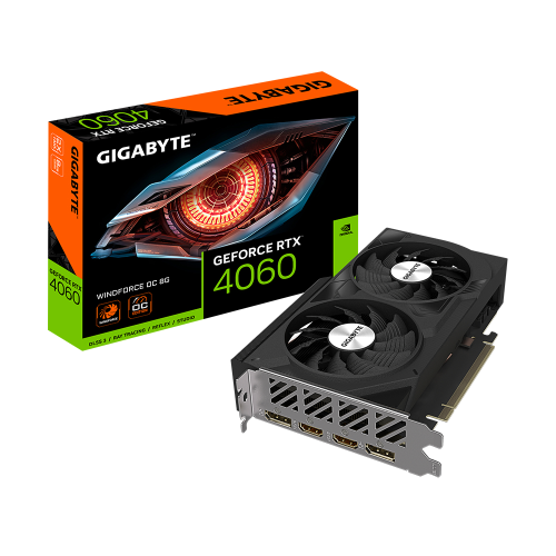 GIGABYTE GV-N4060WF2OC-8GD, RTX4060 WINDFORCE OC, 8Gb, GDDR6, 128BIT, 2 Fanlı, 2xHDMI, 2xDP, GAMING Ekran KARTI