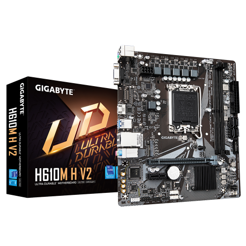 GIGABYTE H610M H V2, rev.1.0, 2xDDR5, M.2, D-SUB, HDMI, 12-13.14.Nesil, LGA1700 Soket, Anakart