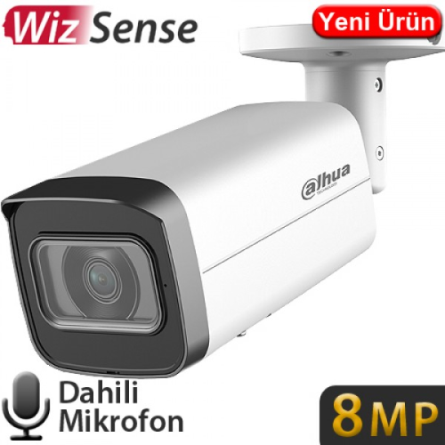 DAHUA IPC-HFW2841T-AS-0360B, 8Mpix, 3,6mm Lens, H265+, 80Mt Gece Görüşü, Dahili Mikrofon, Starlight, IP67,  PoE Bullet IP Kamera