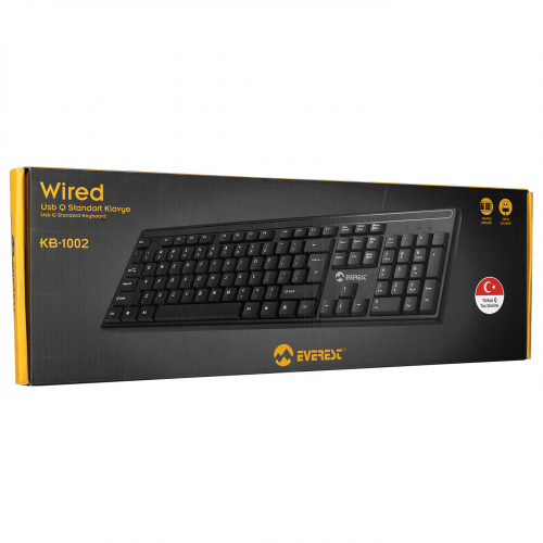 EVEREST KB-1002, USB Kablolu, Türkçe Q, Standart Klavye (Siyah)