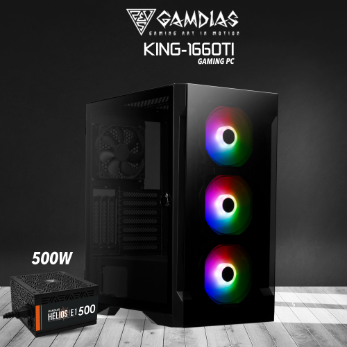 GAMDIAS KING-1660TI, AMD Ryzen 5 5600, 16Gb DDR4, 512Gb NVMe SSD, 6Gb GDDR6 GTX1660TI Ekran Kartı, 500W Kasa, Free Dos GAMING PC