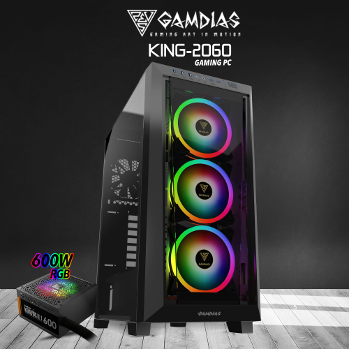 GAMDIAS KING-2060, AMD Ryzen 5 5600X, 16Gb DDR4, 512Gb NVMe SSD, 6Gb GDDR6 RTX2060 Ekran Kartı, 750W Kasa, Free Dos GAMING PC