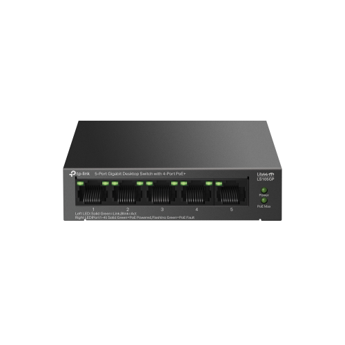 TP-LINK LS105GP, Green Tech, 5 Port, GigaBit, 4 Port PoE 65W, Metal Kasa, Yönetilemez, Masaüstü Switch