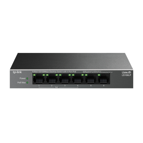 TP-LINK LS106LP, Green Tech, 6 Port, MegaBit, 4 Port PoE 41W, Metal Kasa, Yönetilemez, Masaüstü Switch