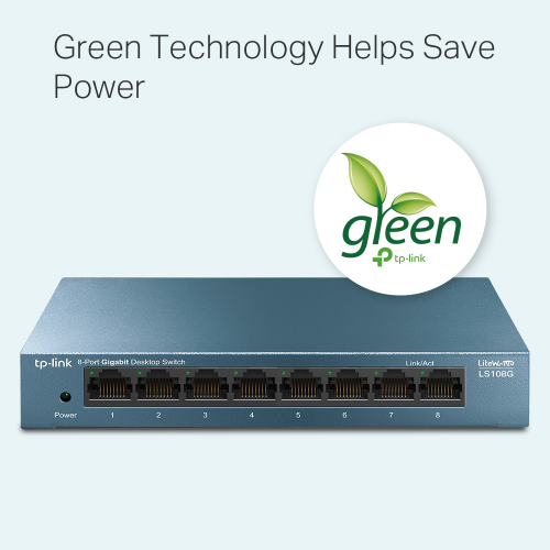 TP-LINK LS108G, Green Tech, 8 Port GigaBit, Yönetilemez, Metal Kasa, Masaüstü Switch