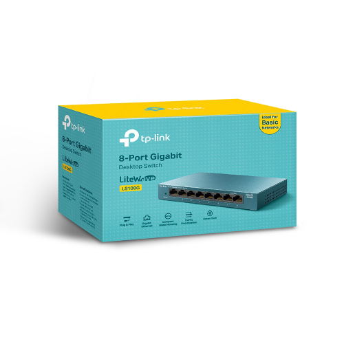 TP-LINK LS108G, Green Tech, 8 Port GigaBit, Yönetilemez, Metal Kasa, Masaüstü Switch
