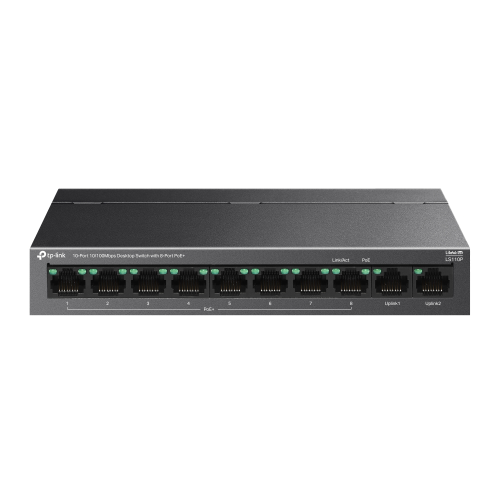 TP-LINK LS110P, Green Tech, 10 Port, MegaBit, 8 Port PoE+ 96W, Metal Kasa, Yönetilemez, Masaüstü Switch